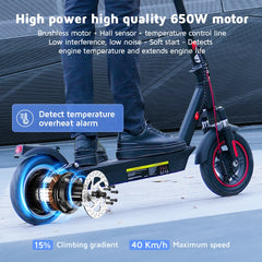iScooter i10 Electric Scooter 10 Inch 650W 15Ah Scooter Foldable Electric Kick Scooter Max Range 45km Electric eScooter Whit APP