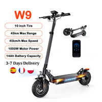 iScooter W9 Electric Scooter 10 inch 1000W 48V14Ah 35-45km Range 45km/h Max Speed Off Road Tires Rear Drive Dual Disc Brakes