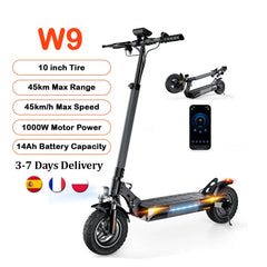 iScooter W9 Electric Scooter 10 inch 1000W 48V14Ah 35-45km Range 45km/h Max Speed Off Road Tires Rear Drive Dual Disc Brakes
