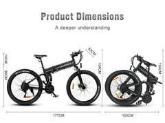 Samebike LO26-II Folding Electric Mountain Bike for Adults, 26 Inch MTB E-Bike with 48V 14Ah Removable Battery