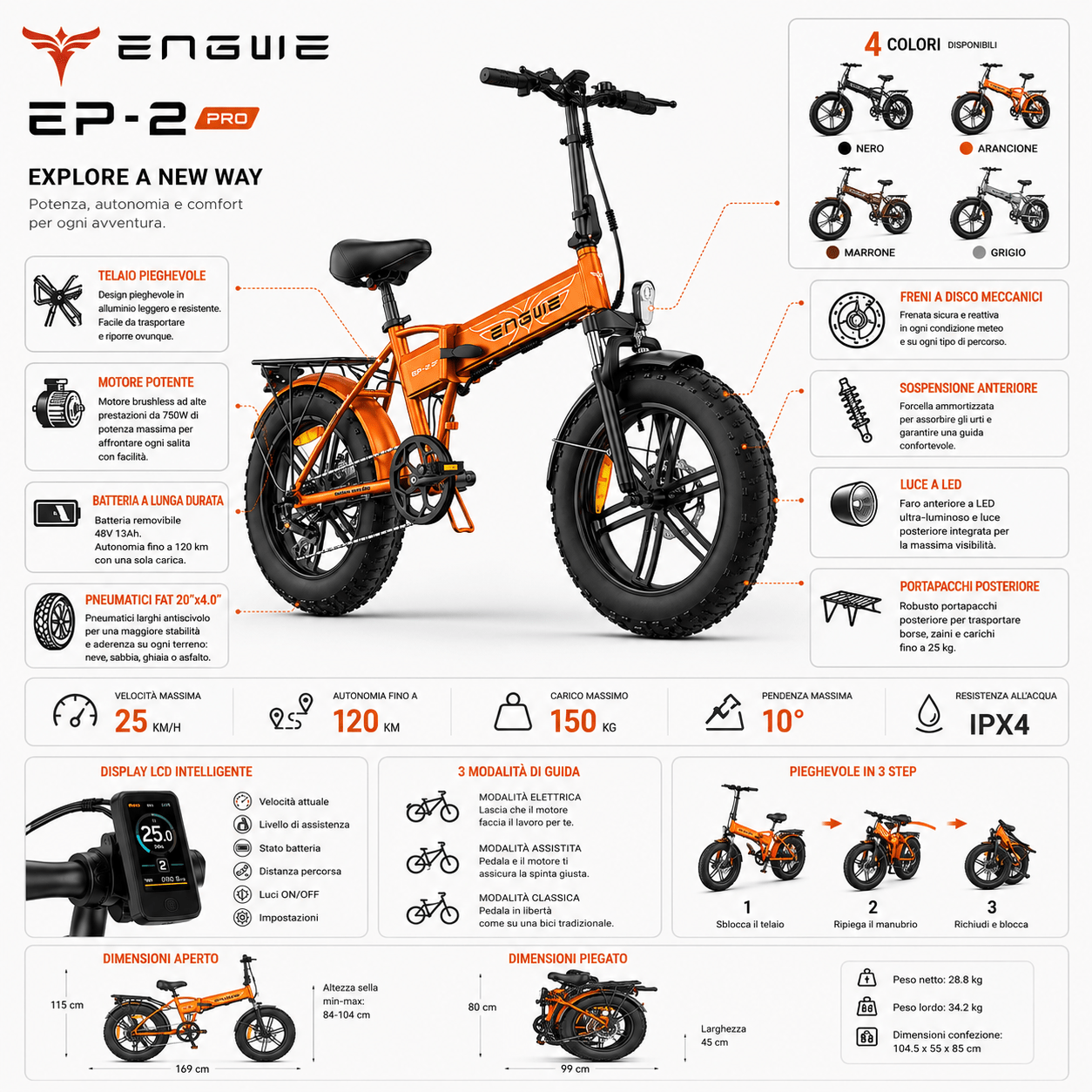 ENGWE EP-2 BOOST – Bici Elettrica Pieghevole Fat Tire 250W, 48V 13Ah, fino a 120 km - REMO MARK