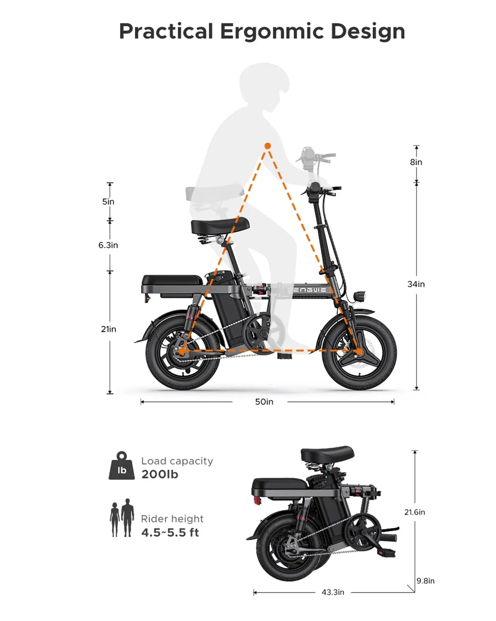 ENGWE T14 Electric Bicycle 250W Motor 48V10AH Removable Battery 14 Inch Mini Ebike Full Suspension Aduit City Foldable E-Bike - REMO MARK