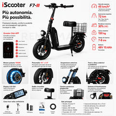 iScooter F7 – Monopattino Elettrico 1000W, 48V 10,4Ah, fino a 72 km - REMO MARK