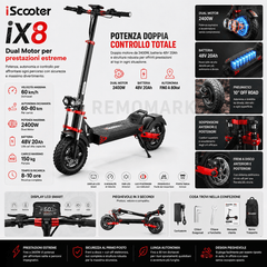 iScooter iX8 – Monopattino Elettrico Dual Motor 2400W, 48V 20Ah, 60–80 km - REMO MARK