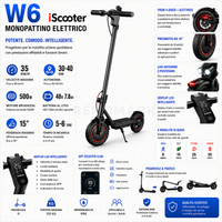 iScooter W6 Monopattino Elettrico 500W – 35 km/h, Autonomia 30-40 km, Batteria 48V 7,8Ah, Doppio Freno e sospensioni - REMO MARK