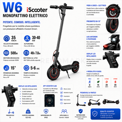 iScooter W6 Monopattino Elettrico 500W – 35 km/h, Autonomia 30-40 km, Batteria 48V 7,8Ah, Doppio Freno e sospensioni - REMO MARK