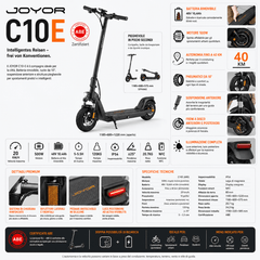 JOYOR C10-E – Monopattino Elettrico 500W, 48V 10,4Ah, fino a 40 km, batteria rimovibile - REMO MARK